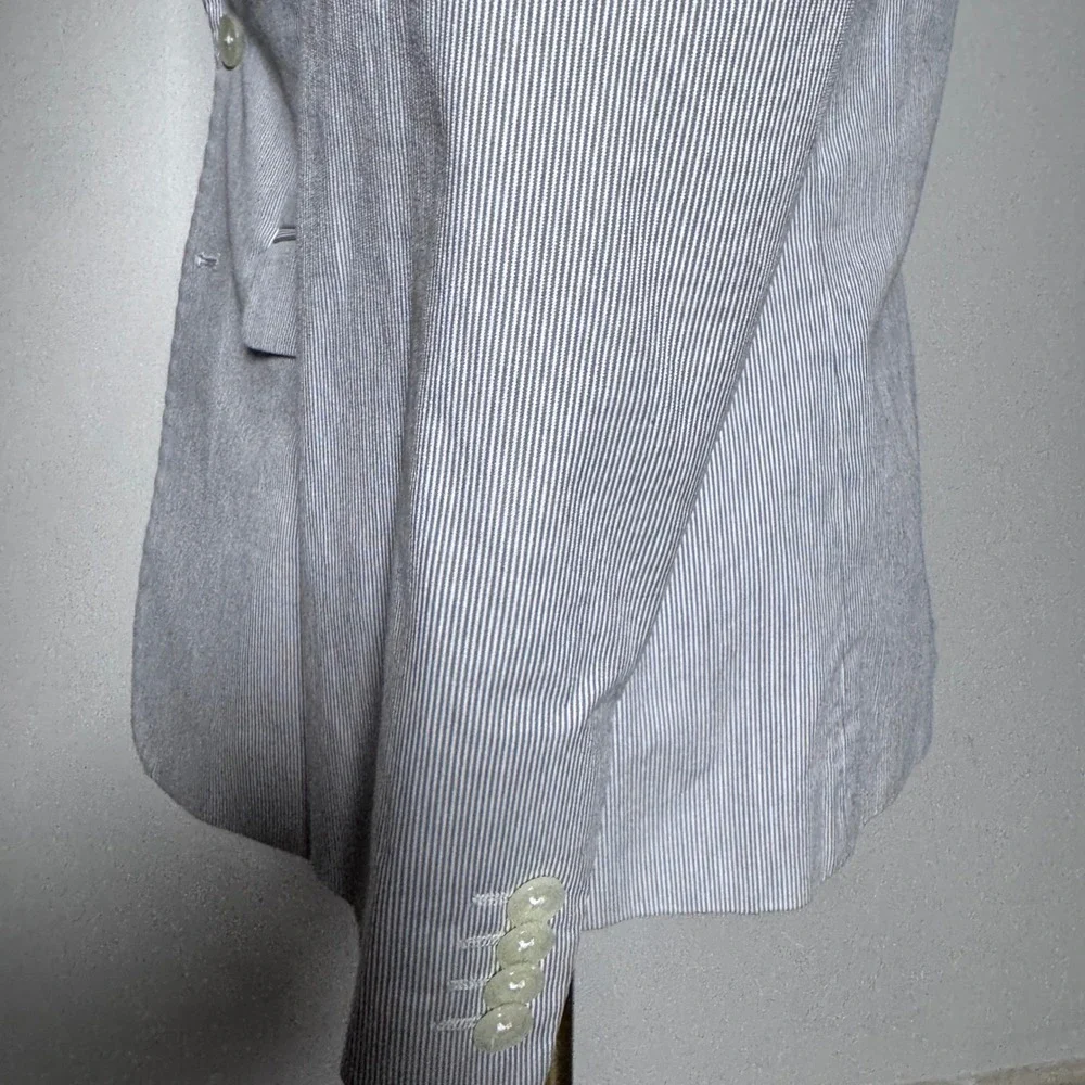 Express Blazer Mens 38S Blue White Seersucker Stripe Photographer Slim Fit